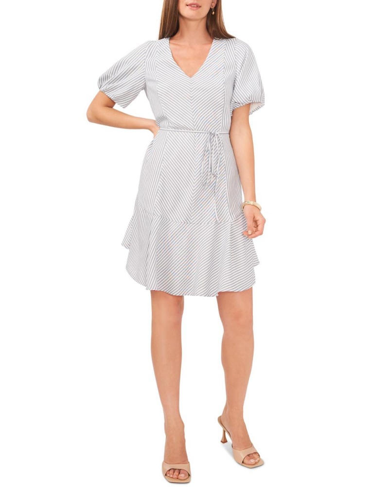 Vince Camuto Pruhované Tie-Detail V-Neck Saty Damske Biele | JNVF-85209