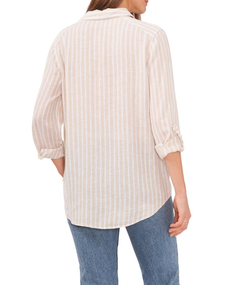 Vince Camuto Pruhované V-Neck Button-Down Shirt Kosela Damske Hnedožltý | ZCYO-01853