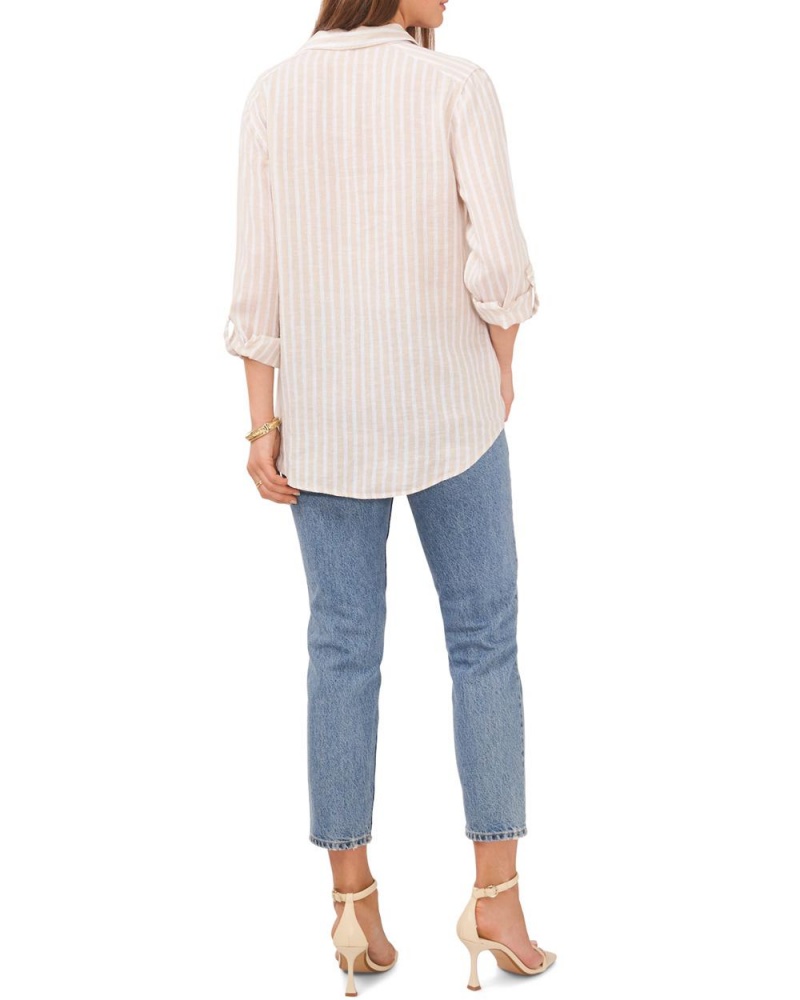 Vince Camuto Pruhované V-Neck Button-Down Shirt Kosela Damske Hnedožltý | ZCYO-01853