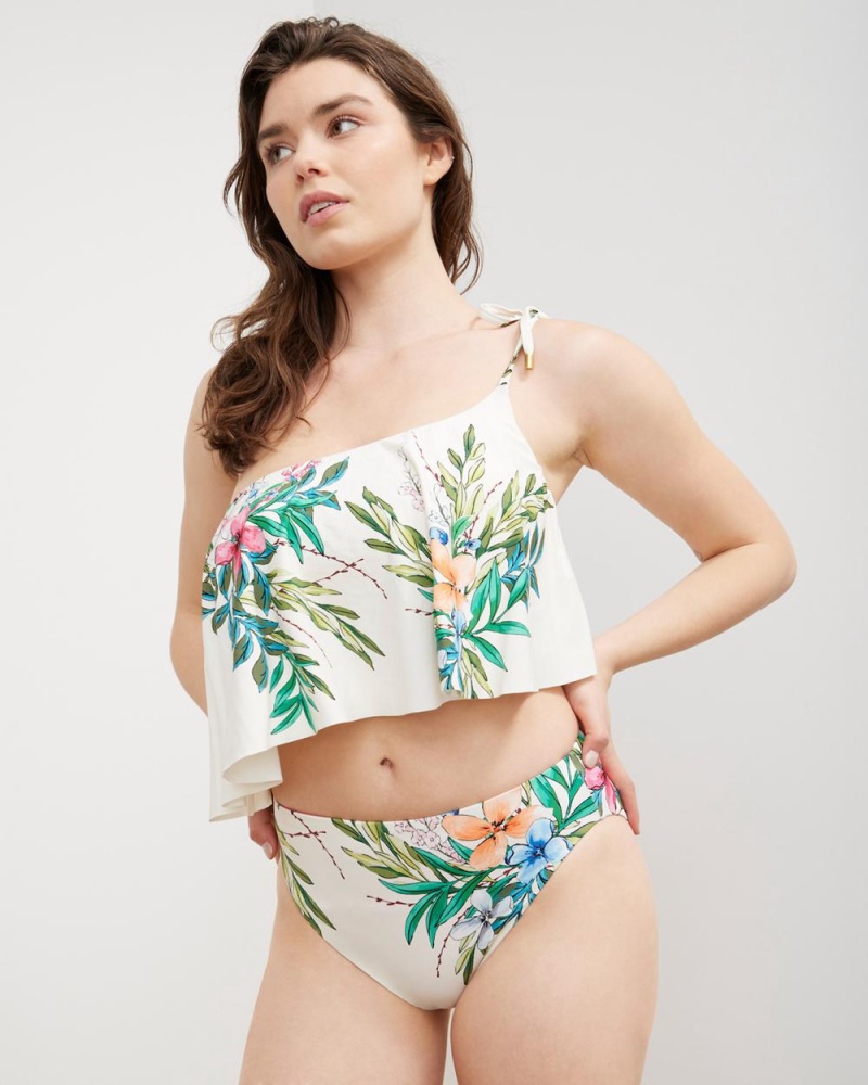 Vince Camuto Reversible Botanical-Print Bikiny Damske Biele | SOJB-27105