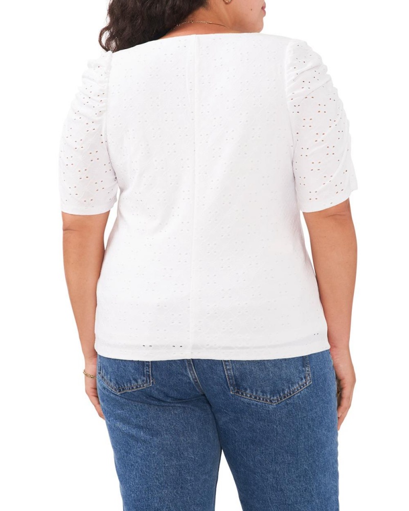 Vince Camuto Ruched-Sleeve Eyelet (Plus Size) Topy Damske Biele | FMCI-79604