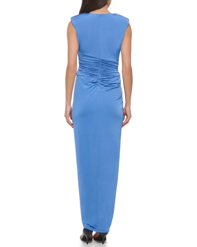 Vince Camuto Ruched Front-Slit V-Neck Gown Maxi Šaty Damske Modre | ZMOH-06297