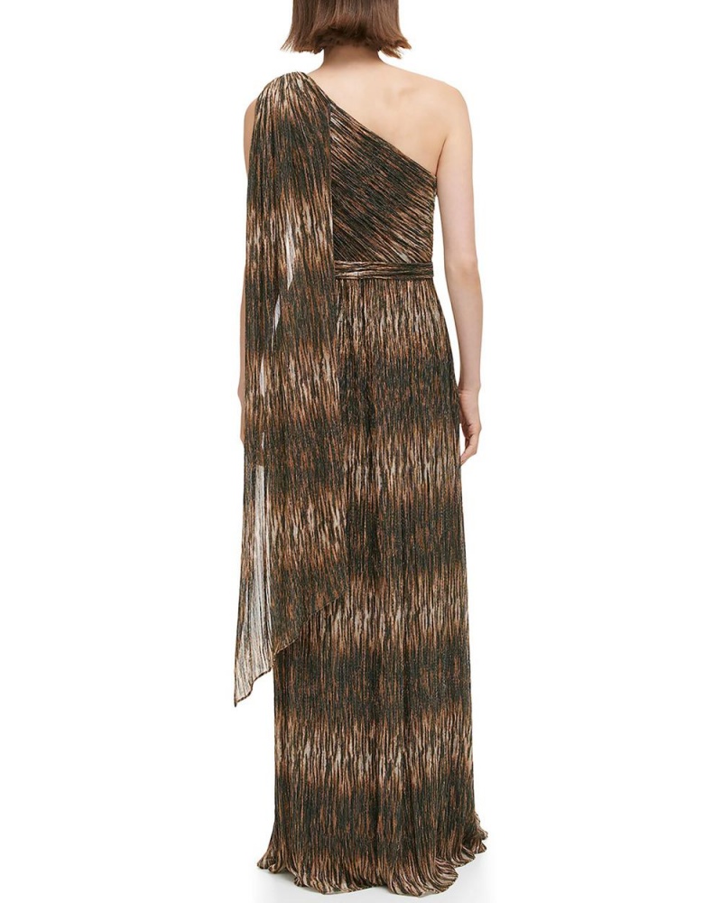 Vince Camuto Ruched Metallic V-Neck Gown Maxi Šaty Damske Hnede | FWOT-07459