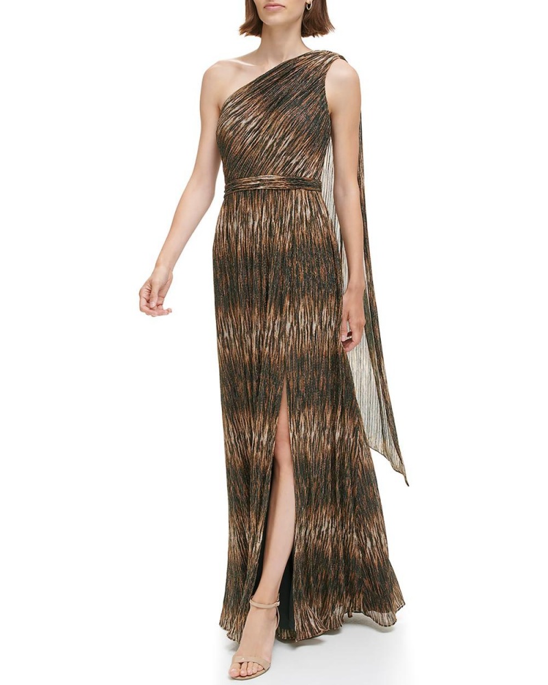 Vince Camuto Ruched Metallic V-Neck Gown Maxi Šaty Damske Hnede | FWOT-07459