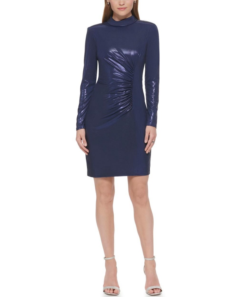 Vince Camuto Ruched Mock-Neck Cocktail Saty Damske Námornícka Modrá | LFIO-39148