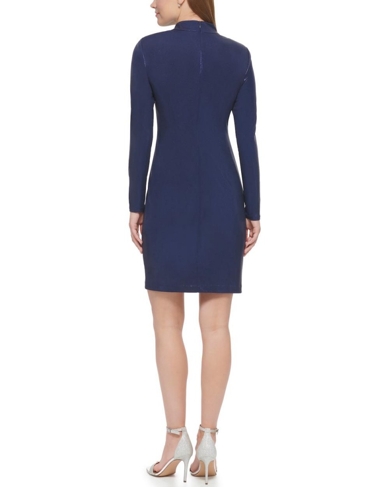 Vince Camuto Ruched Mock-Neck Cocktail Saty Damske Námornícka Modrá | LFIO-39148