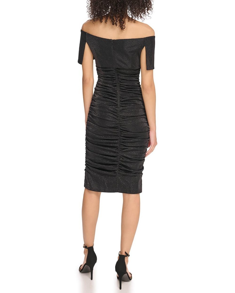 Vince Camuto Ruched Off-The-Shoulder Midi Šaty Damske Čierne | WQKG-47012