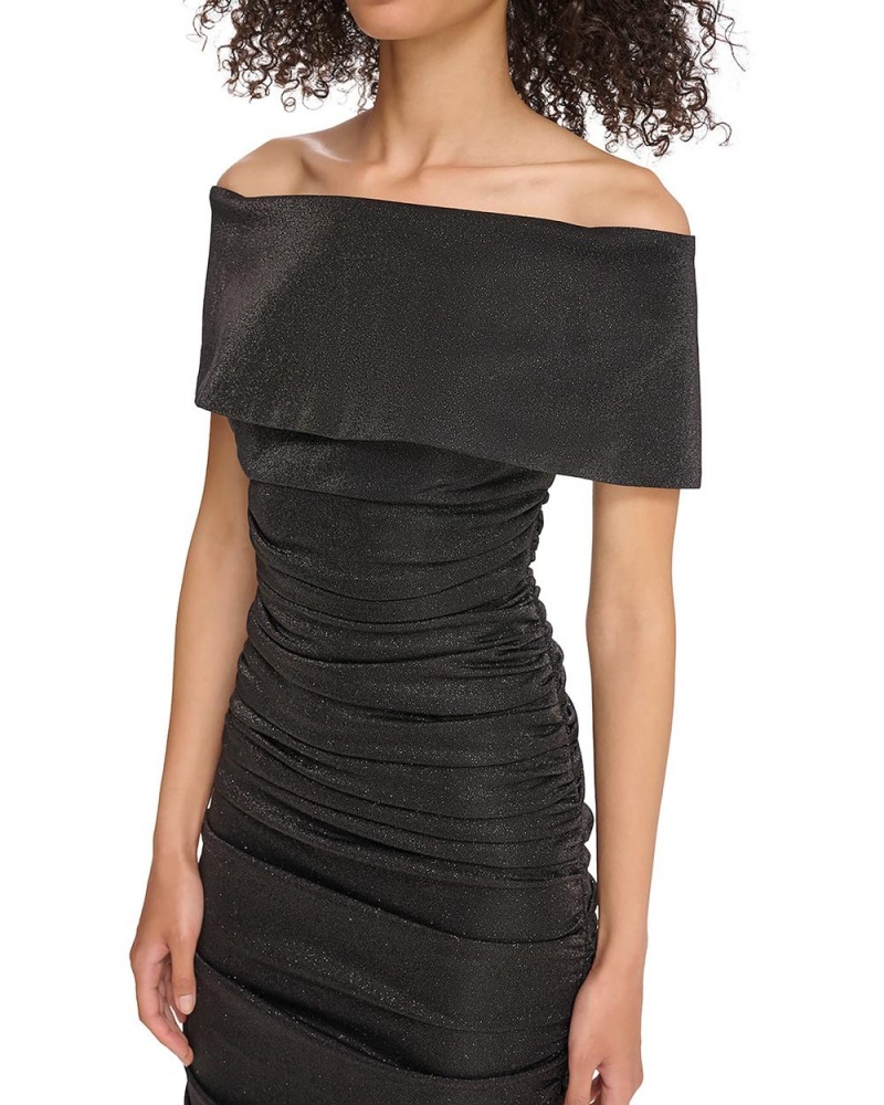 Vince Camuto Ruched Off-The-Shoulder Midi Šaty Damske Čierne | WQKG-47012