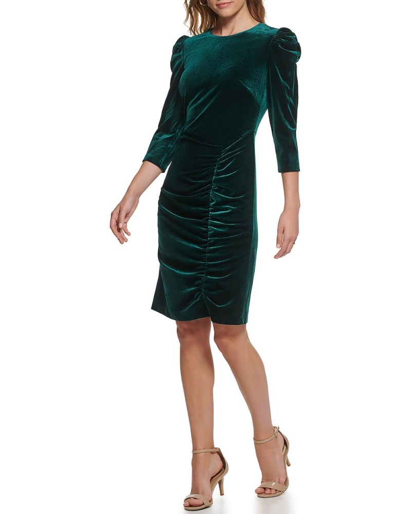 Vince Camuto Ruched Puff-Shoulder Saty Damske Zelene | OHVI-64035