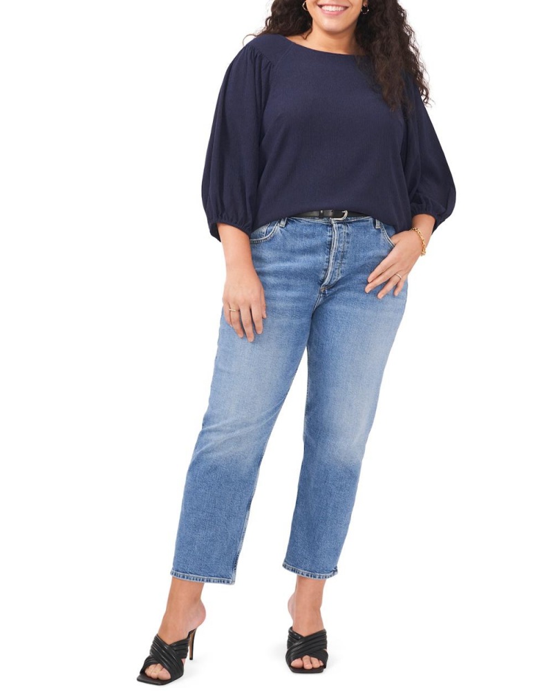 Vince Camuto Ruched Puff-Sleeve (Plus Size) Bluzka Damske Námornícka Modrá | JNIS-71259