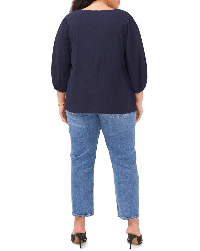 Vince Camuto Ruched Puff-Sleeve (Plus Size) Bluzka Damske Námornícka Modrá | JNIS-71259