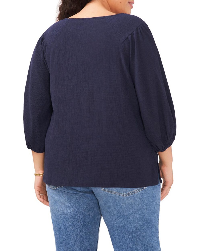 Vince Camuto Ruched Puff-Sleeve (Plus Size) Bluzka Damske Námornícka Modrá | JNIS-71259