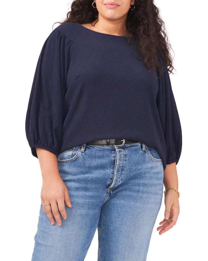 Vince Camuto Ruched Puff-Sleeve (Plus Size) Bluzka Damske Námornícka Modrá | JNIS-71259