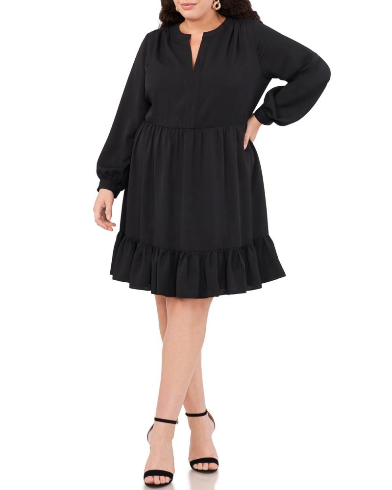 Vince Camuto Ruched Split-Neck (Plus Size) Maxi Šaty Damske Čierne | XLOK-82941