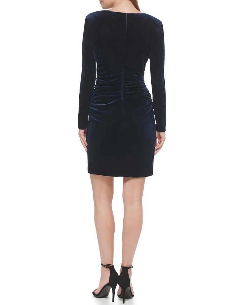 Vince Camuto Ruched V-Neck Cocktail (Petite) Mini Šaty Damske Námornícka Modrá | UOEZ-15728