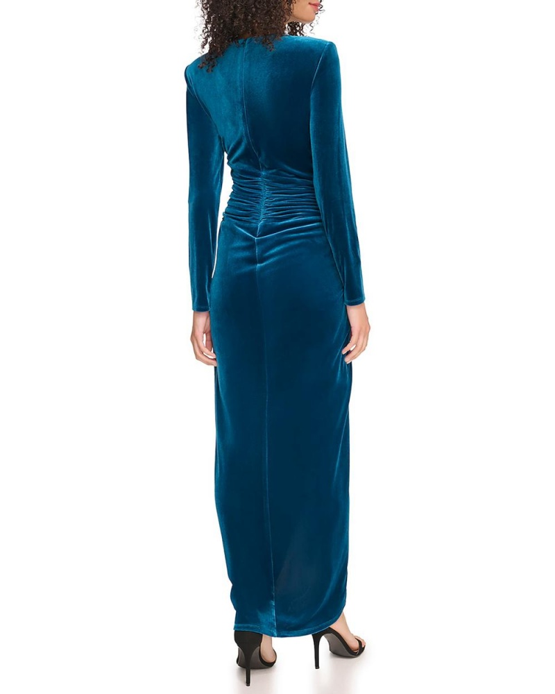 Vince Camuto Ruched Velvet Gown Maxi Šaty Damske Modre Tyrkysový | YGDX-04368