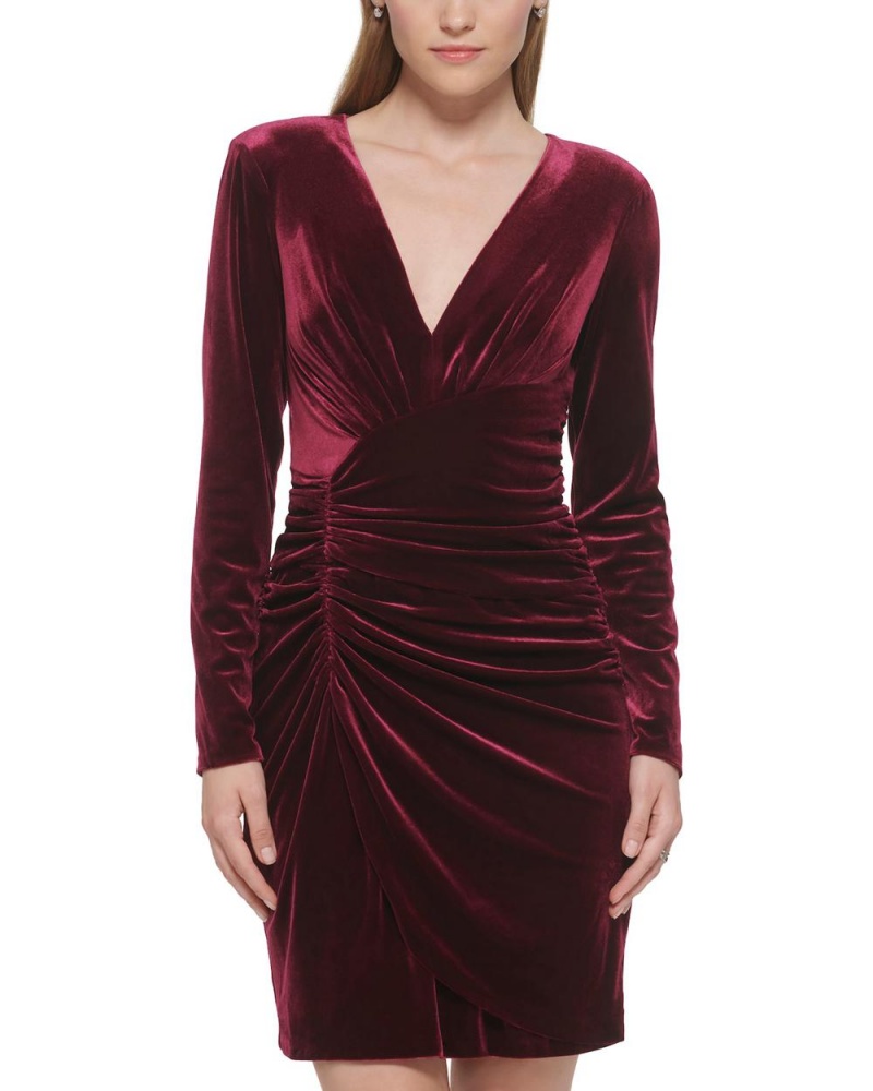 Vince Camuto Ruched Velvet Sheath Saty Damske Bordove | HKMD-07831