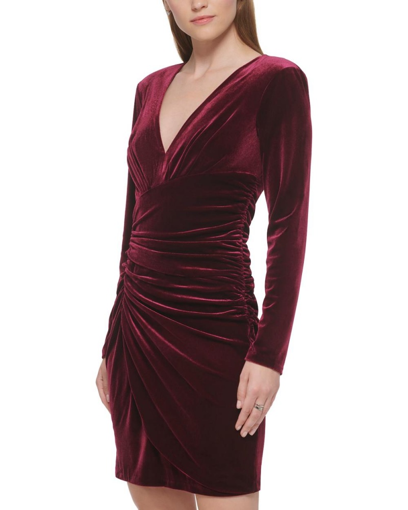 Vince Camuto Ruched Velvet Sheath Saty Damske Bordove | HKMD-07831