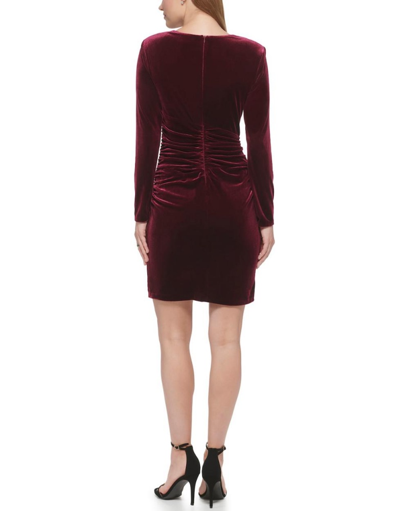 Vince Camuto Ruched Velvet Sheath Saty Damske Bordove | HKMD-07831