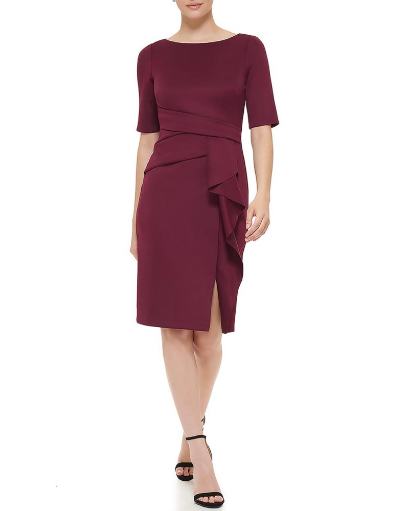 Vince Camuto Ruffled-Skirt Midi Šaty Damske Bordove | UZGP-12439