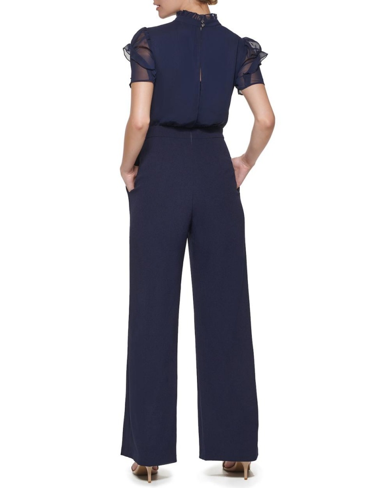 Vince Camuto Ruffled-Sleeve Siroke Topanky-Leg (Petite) Kombineza Damske Námornícka Modrá | GJAX-47913
