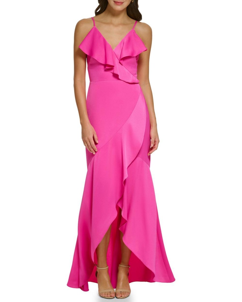 Vince Camuto Ruffled Asymmetrical Gown Maxi Šaty Damske Fuchsie Ruzove | QRGC-48061