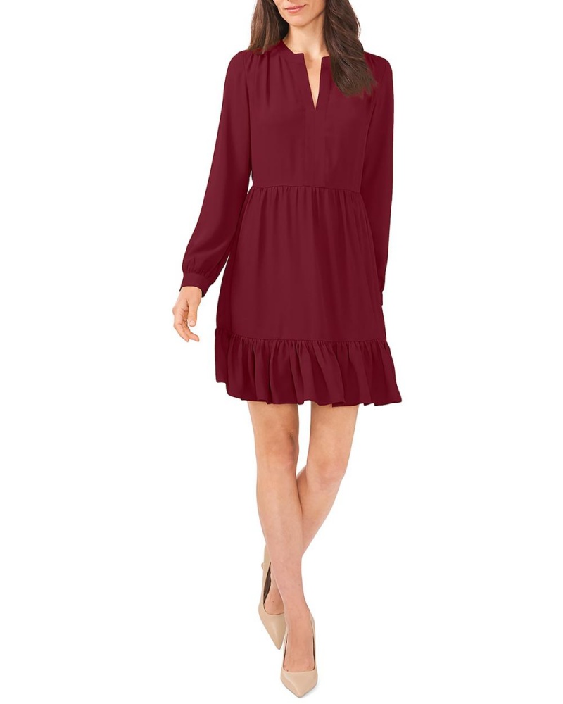 Vince Camuto Ruffled Long-Sleeve Maxi Šaty Damske Bordove | DEHF-20189