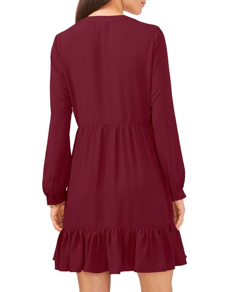 Vince Camuto Ruffled Long-Sleeve Maxi Šaty Damske Bordove | DEHF-20189