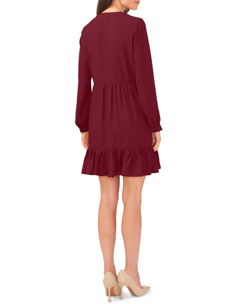 Vince Camuto Ruffled Long-Sleeve Maxi Šaty Damske Bordove | DEHF-20189