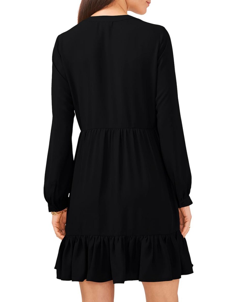 Vince Camuto Ruffled Long-Sleeve Maxi Šaty Damske Čierne | BEXT-16489