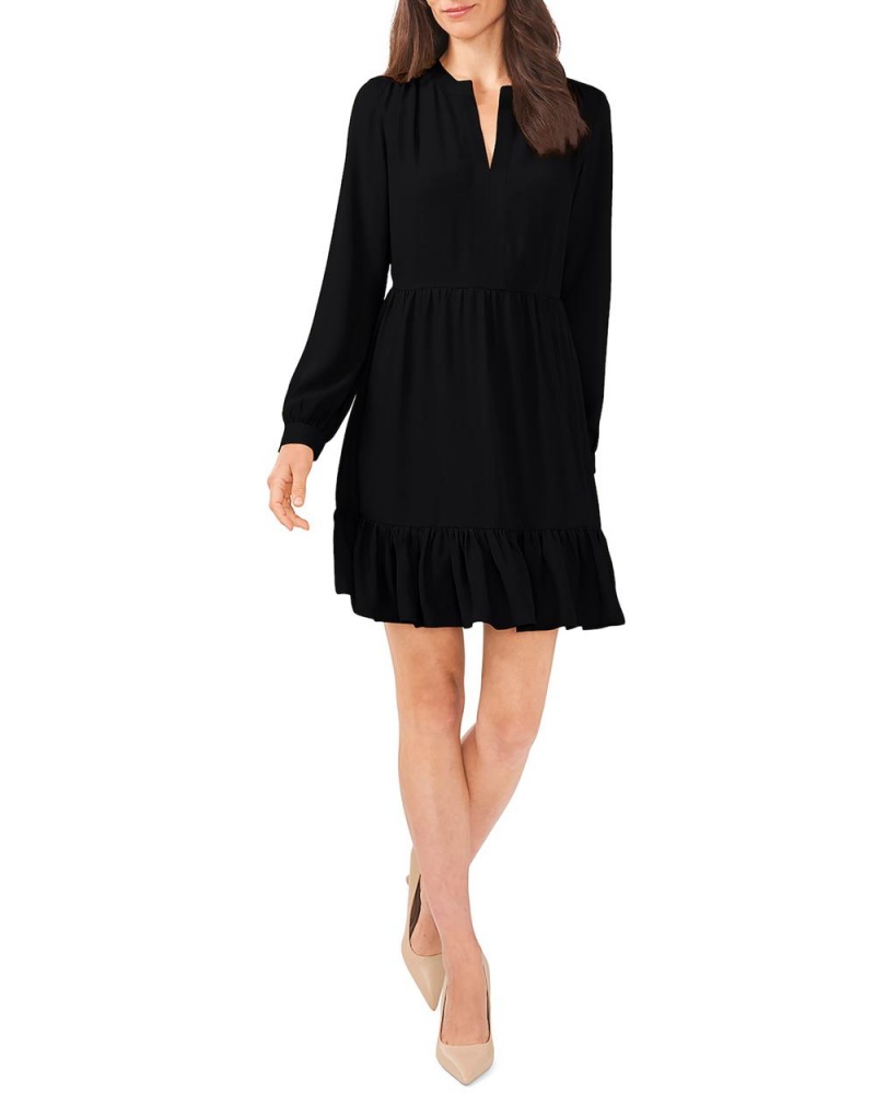 Vince Camuto Ruffled Long-Sleeve Maxi Šaty Damske Čierne | BEXT-16489