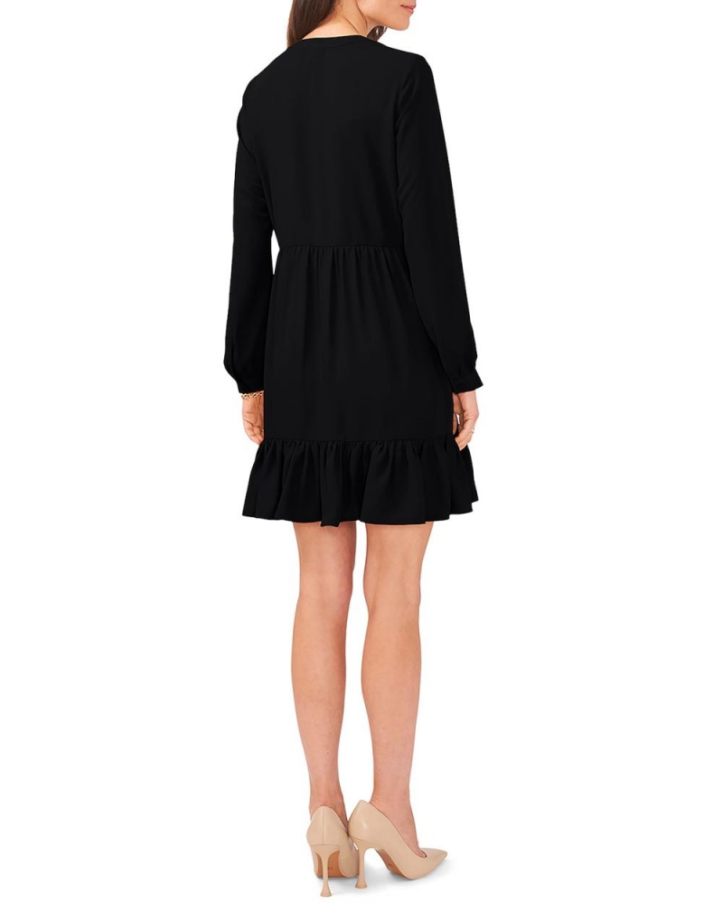 Vince Camuto Ruffled Long-Sleeve Maxi Šaty Damske Čierne | BEXT-16489