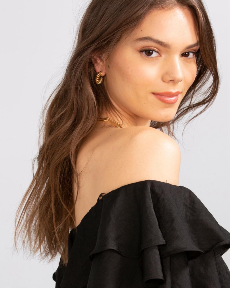 Vince Camuto Ruffled Off-The-Shoulder Topy Damske Čierne | YKFQ-01856