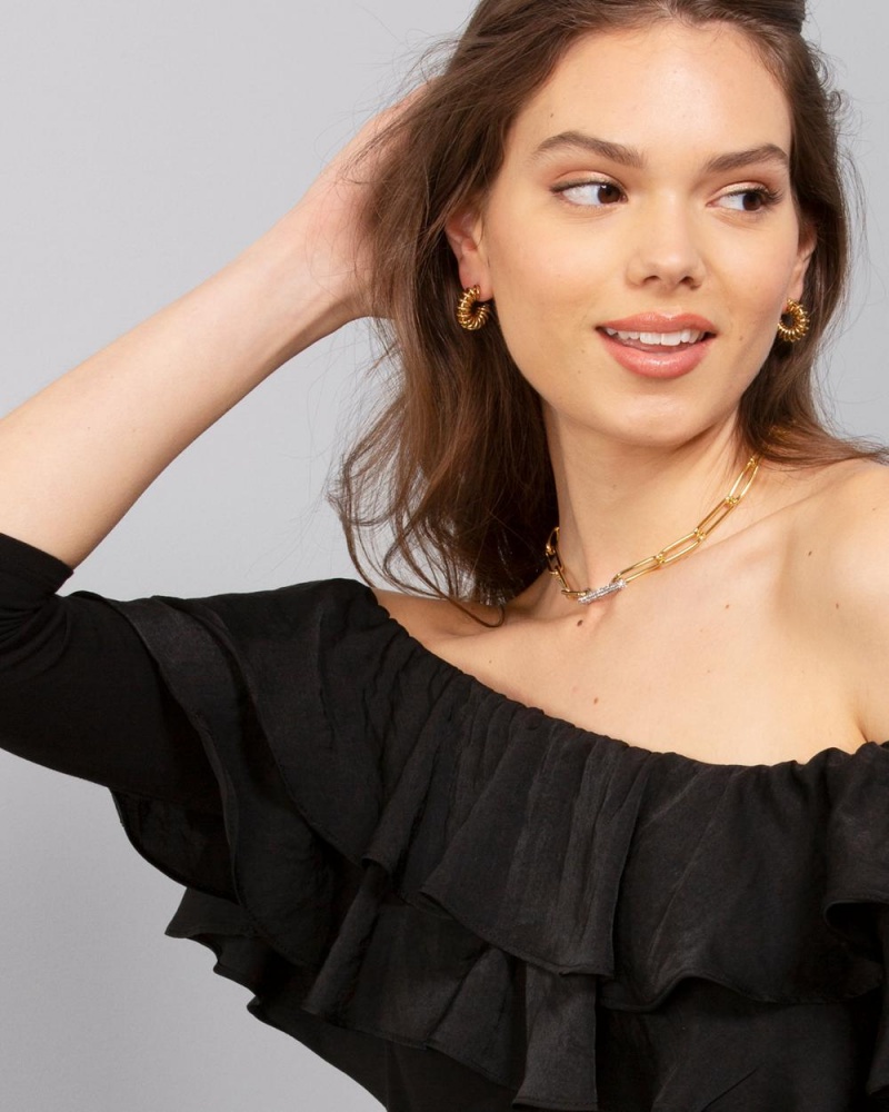Vince Camuto Ruffled Off-The-Shoulder Topy Damske Čierne | YKFQ-01856