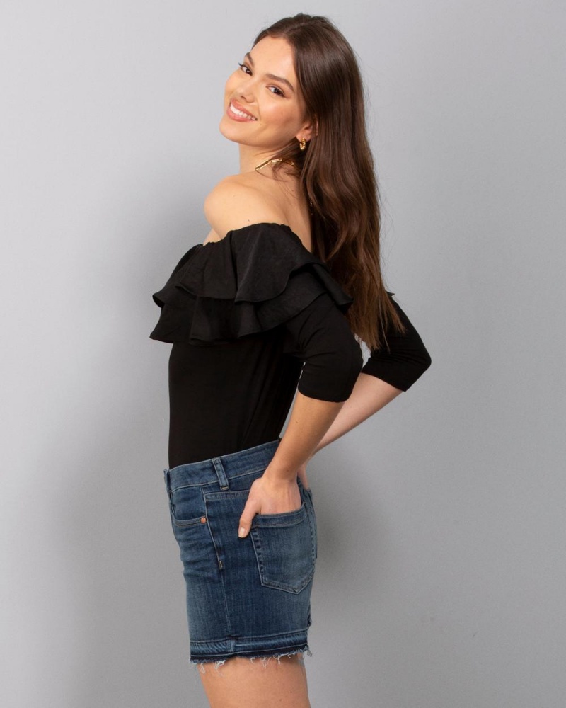 Vince Camuto Ruffled Off-The-Shoulder Topy Damske Čierne | YKFQ-01856