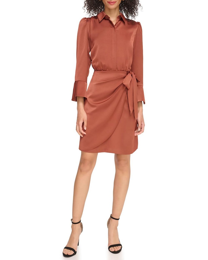 Vince Camuto Satin Crossover-Skirt Shirtdress Košeľové Šaty Damske Hnede | SNDZ-89351