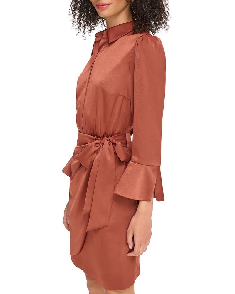 Vince Camuto Satin Crossover-Skirt Shirtdress Košeľové Šaty Damske Hnede | SNDZ-89351