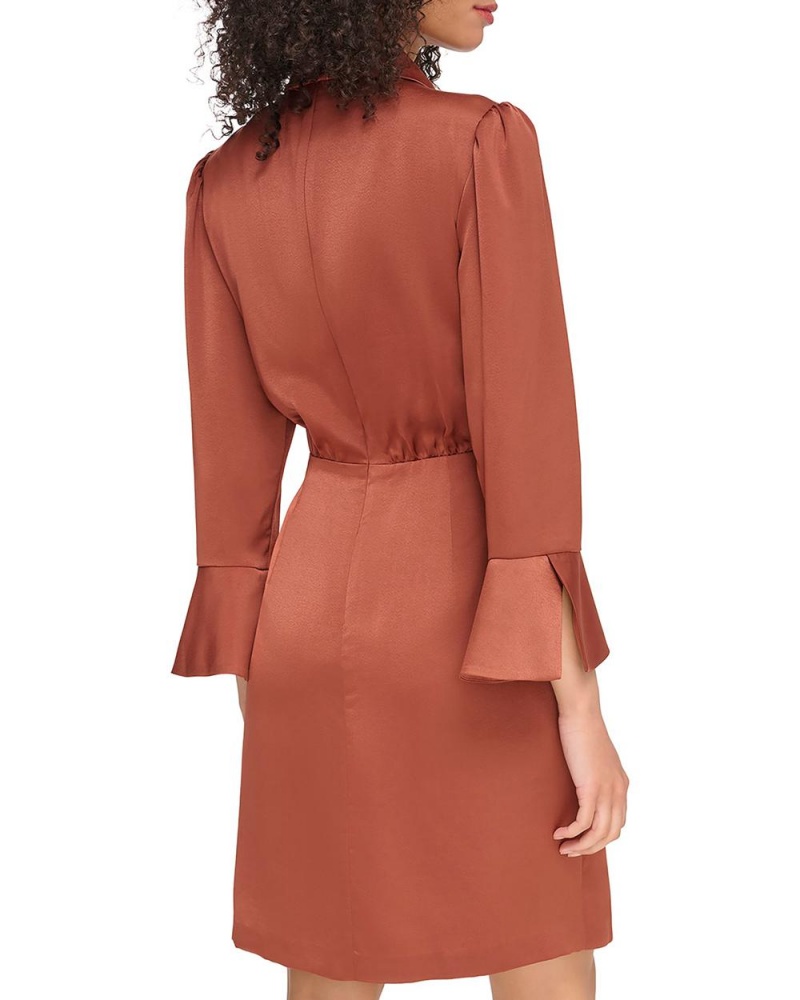 Vince Camuto Satin Crossover-Skirt Shirtdress Košeľové Šaty Damske Hnede | SNDZ-89351