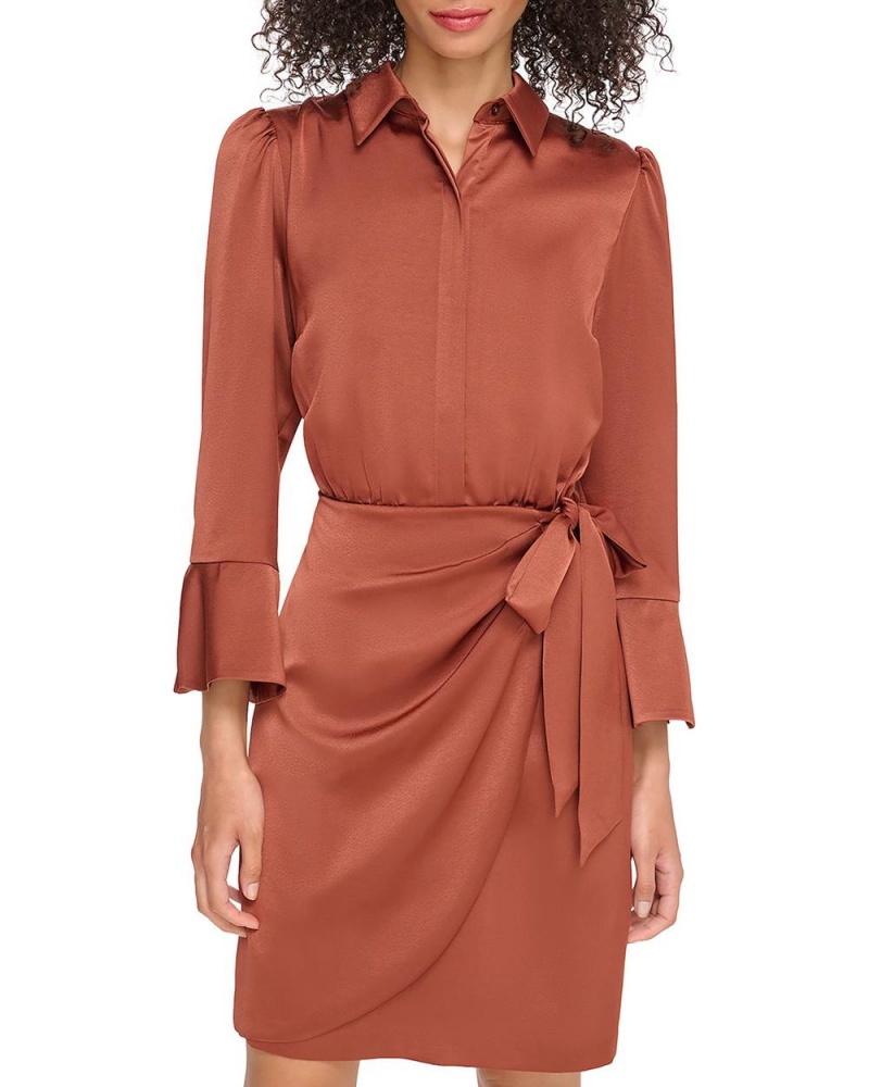 Vince Camuto Satin Crossover-Skirt Shirtdress Košeľové Šaty Damske Hnede | SNDZ-89351