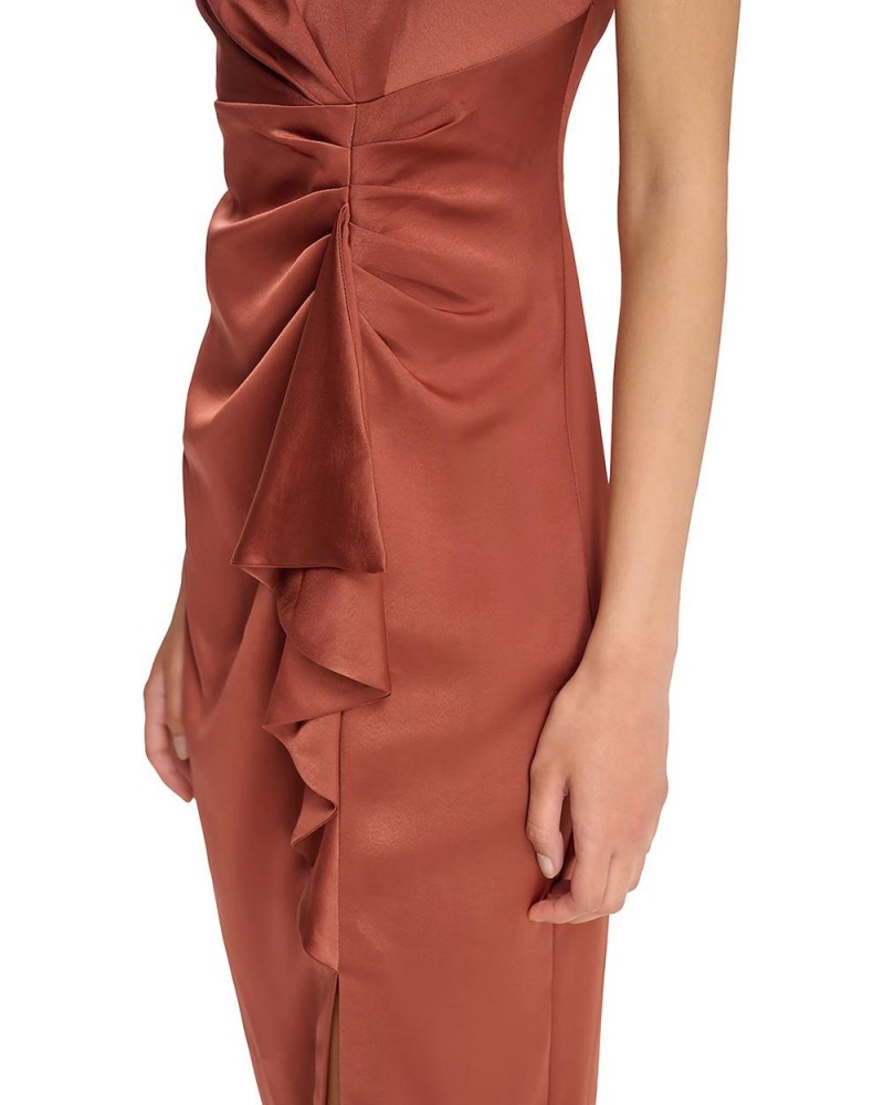 Vince Camuto Satin Ruched Ruffled Mini Šaty Damske Hnede | VSDQ-80324