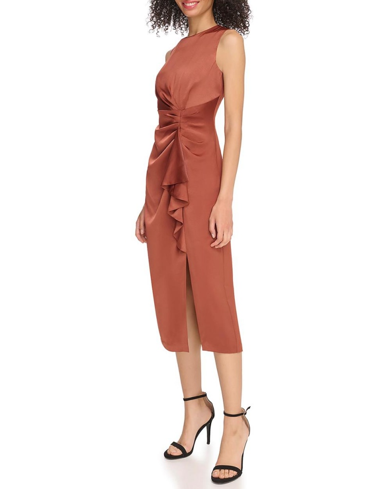 Vince Camuto Satin Ruched Ruffled Mini Šaty Damske Hnede | VSDQ-80324