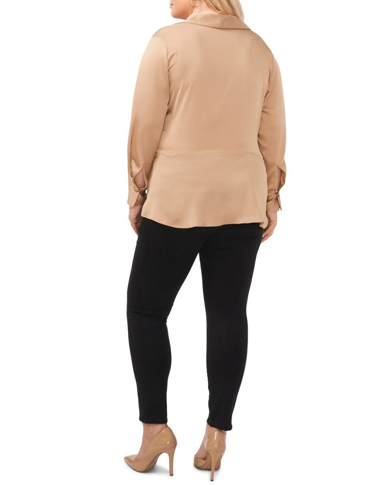 Vince Camuto Satin Twist-Detail Peplum (Plus Size) Bluzka Damske Hnedožltý | UDYV-07593