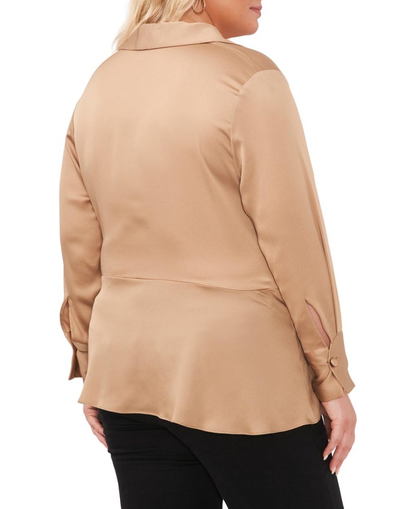 Vince Camuto Satin Twist-Detail Peplum (Plus Size) Bluzka Damske Hnedožltý | UDYV-07593
