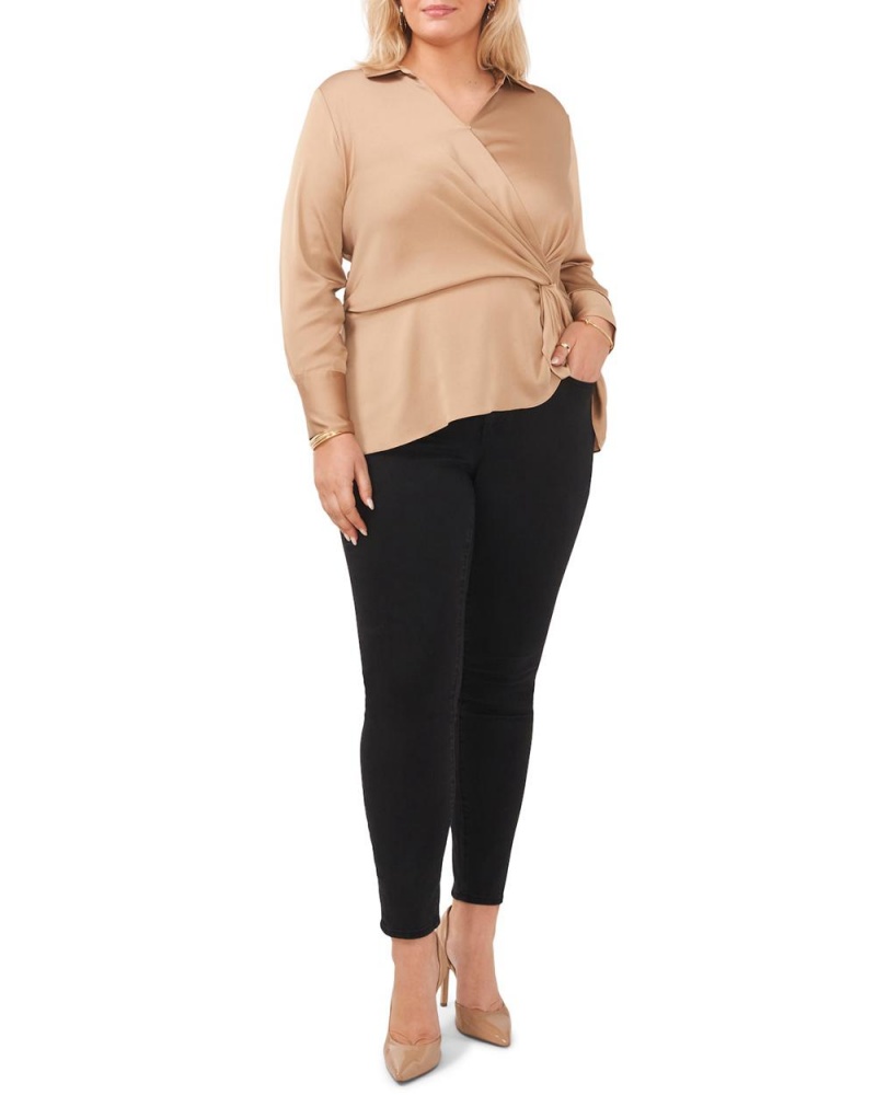 Vince Camuto Satin Twist-Detail Peplum (Plus Size) Bluzka Damske Hnedožltý | UDYV-07593