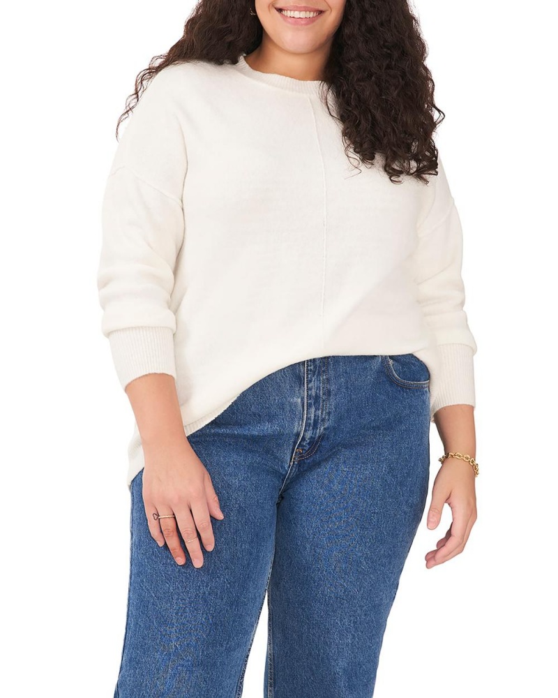 Vince Camuto Seamed Crewneck (Plus Size) Sveter Damske Biele | PWVE-93647