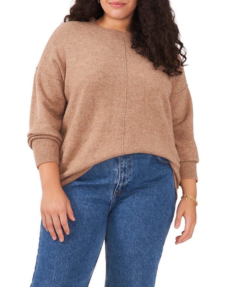 Vince Camuto Seamed Crewneck (Plus Size) Sveter Damske Hnede | ALCX-24869
