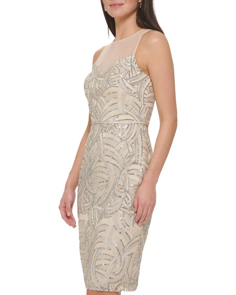 Vince Camuto Sequined Bez Rukavov Cocktail Saty Damske Biele | EJFX-63157