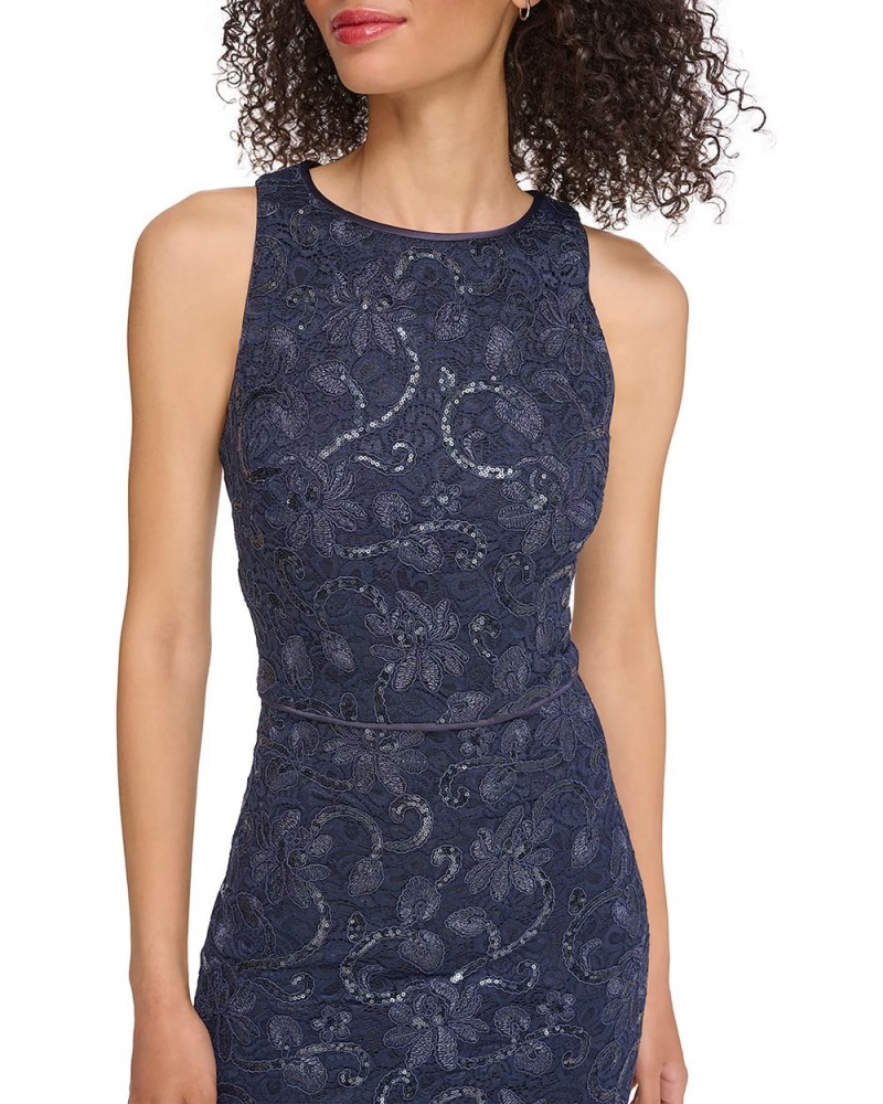 Vince Camuto Sequined Cipkovane Midi Šaty Damske Námornícka Modrá | BQMU-16530