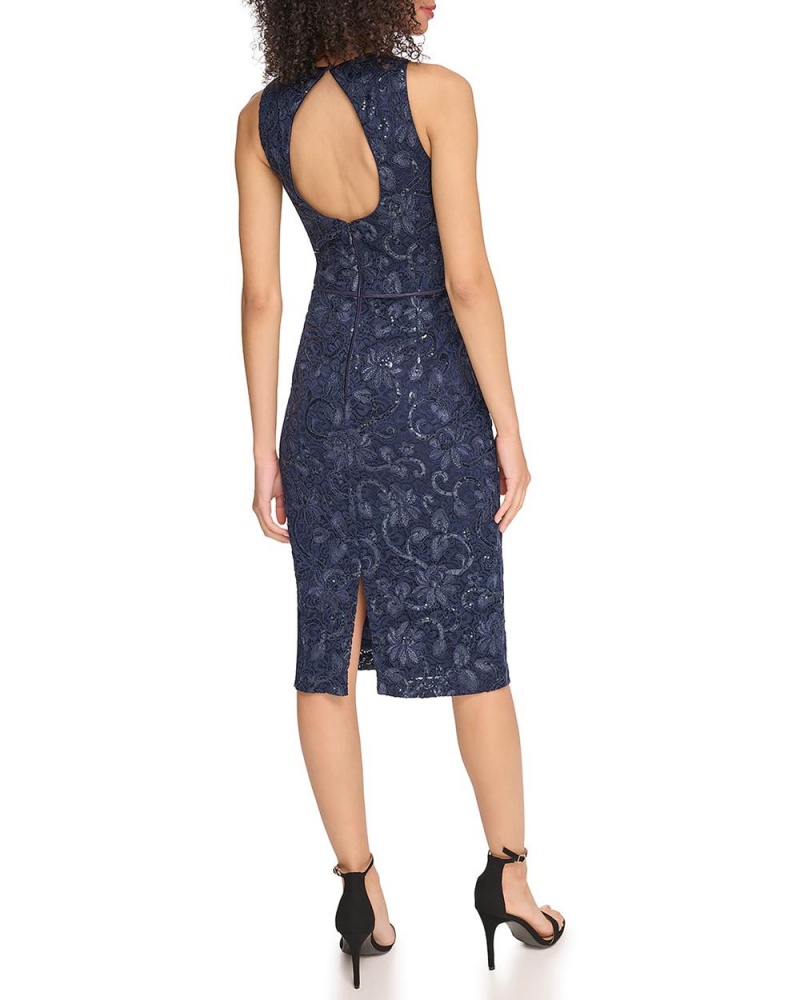 Vince Camuto Sequined Cipkovane Midi Šaty Damske Námornícka Modrá | BQMU-16530