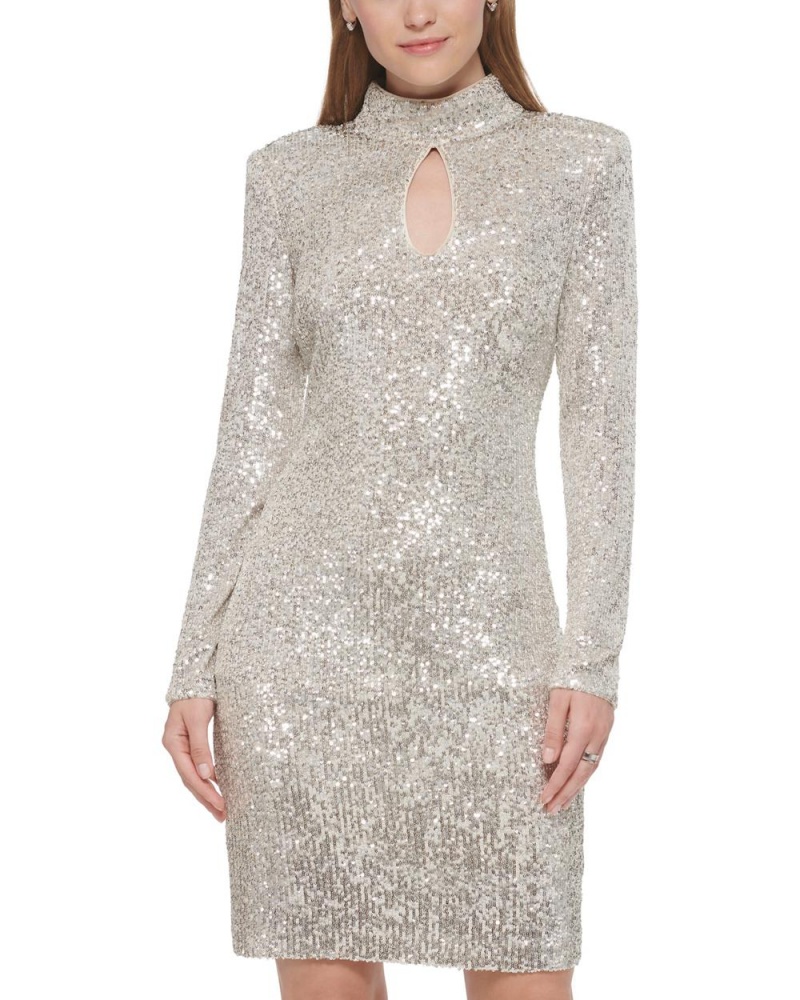Vince Camuto Sequined Cocktail Saty Damske Biele | PHEN-90835